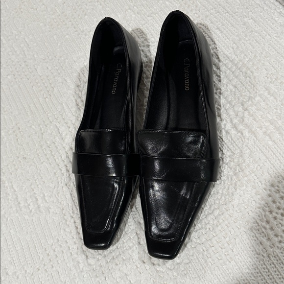 C.PARAVANO Black Square Toe Leather Penny Loafers Flats Sz 38 Classic Neutral - Picture 3 of 7